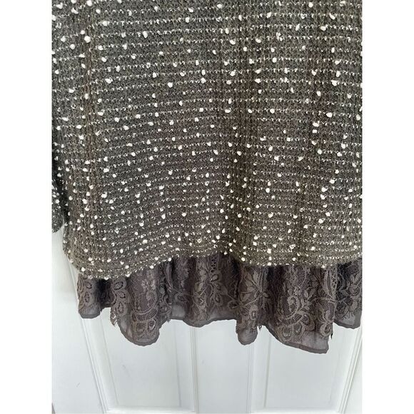 Altar'd State Women's Gray Cowl Neck Layered Lace Trim Sweater Tunic  Medium - Picture 4 of 9